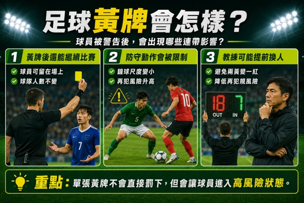 足球黃牌影響圖解：被警告後球員仍可繼續比賽